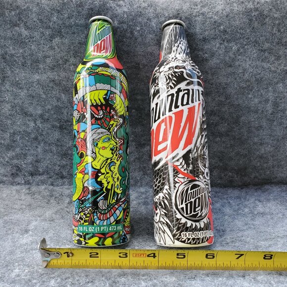 Mountain Dew Lot Of 2 Collectible Aluminum Bottles Psychedelic & Dragon Designs - Picture 9 of 10